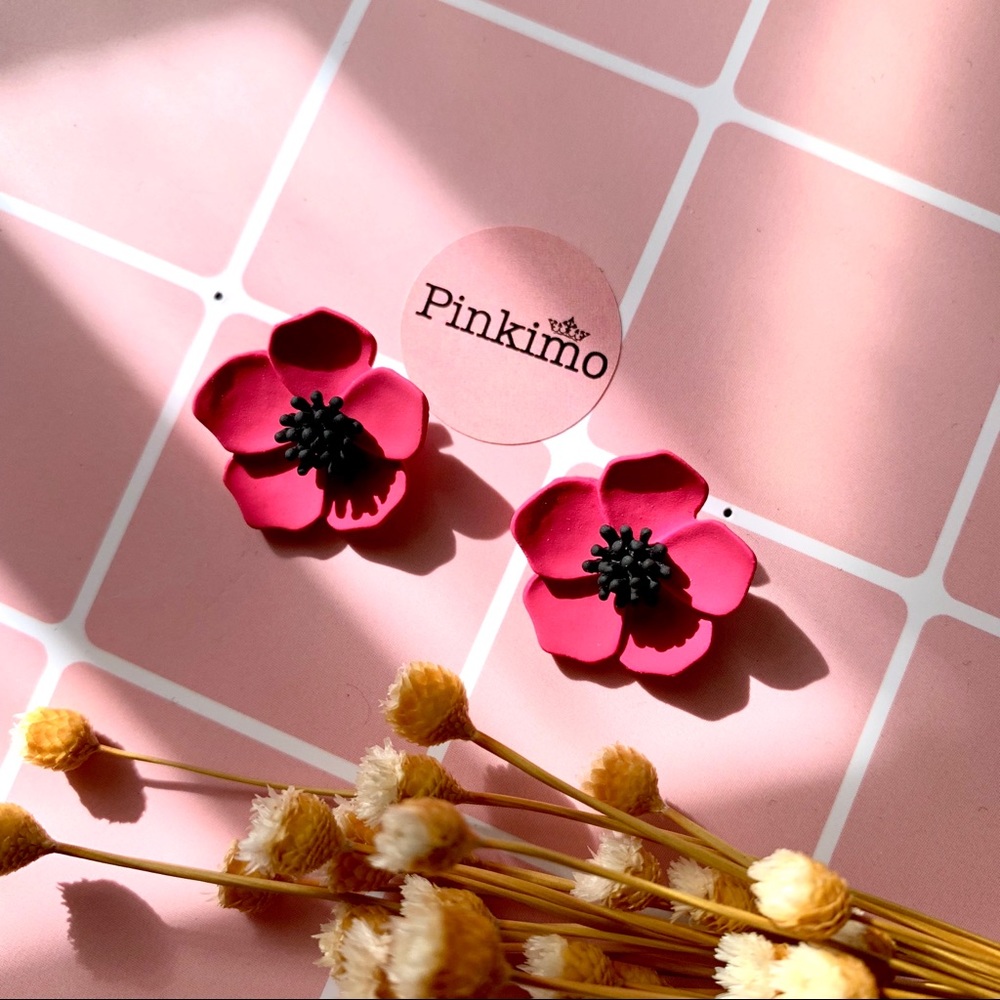 Hot Pink 3D Flower Alloy Earrings